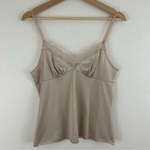 VANITY FAIR Vintage Champange Beige Lace Trim Spaghetti Strap Camisole Top